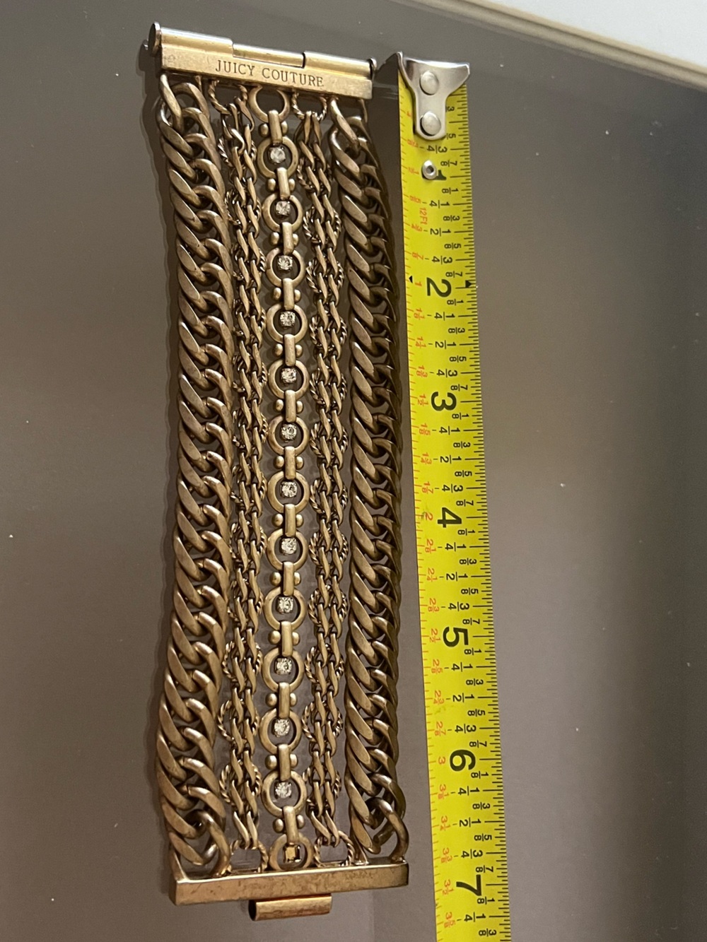 Vintage JUICY COUTURE Heavy Multi-Strand Wide Bracelet Gold Tone & Rhinestone - Picture 4 of 7